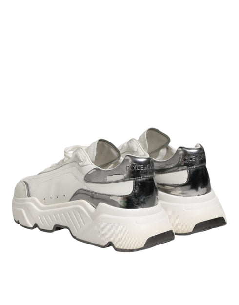 Dolce & Gabbana White Silver DAYMASTER Leather Men Sneakers Shoes